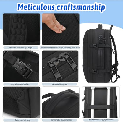 Vacuum Seal Travel Backpack W/Pump Built-in - 65L Water-Resistant Carry-On Vacuum Backpack Travel Bag Expandable Air Compression System with TSA Lock Fits19 Laptop (Black) - size: 65L