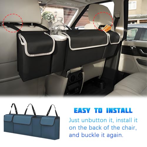 Car Trunk Organizer with Lid, Large Waterproof Vehicle Backseat Hanging Storage Bag with 4 Pockets & Adjustable Straps, Collapsible Automotive Interior Cargo Bag, Universal Fit (Blue) - color: Blue