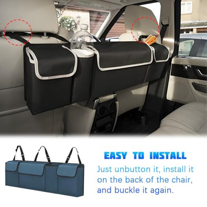 Car Trunk Organizer with Lid, Large Waterproof Vehicle Backseat Hanging Storage Bag with 4 Pockets & Adjustable Straps, Collapsible Automotive Interior Cargo Bag, Universal Fit (Blue) - color: Blue