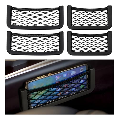 Ohleats 4 PCS Car Pocket Phone Nets, Purse Phone Holder Mesh Storage Bag with Double Sided Tape, Stick on Organizer Seat Side Back Automotive Storage Net Bag, Car Accessories - color: 4 PCS