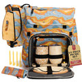 Lax & Daisy Travel Picnic Backpack for 2 Persons - 14 Piece Set Cooler Bags Insulated for Beach, Camping, Hiking & Parks with Blanket, Tumblers, Plates, Gold Cutlery & Cutting Board (Sun Moon Print) - color: Starry Seas