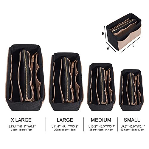 Vercord Felt Organizer Insert For Purse Handbag Tote Bag In Bag Inside Shaper Divider Neo Black & Beige Small - color: A Black & Beige, size: Small