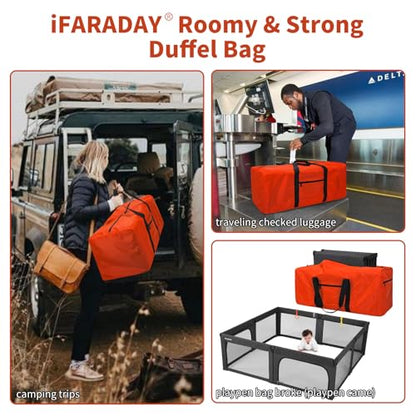iFARADAY Foldable Duffle Bag for Travel - 75L Large Spare Travel Duffel Bag Lightweight with Trolley Sleeve - Orange - color: Orange-75L(with trolley sleeve)