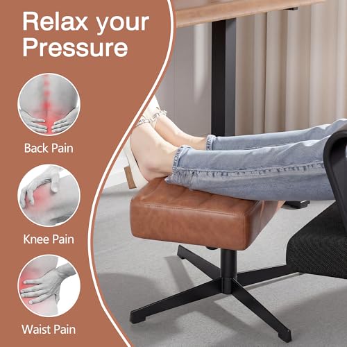 VECELO Under Desk Footrest, PU Ergonomic Foot Rest with Comfort Padding, Height Adjustable for Relieving Leg Pain, Stiffness, and etc, Brown - color: Brown