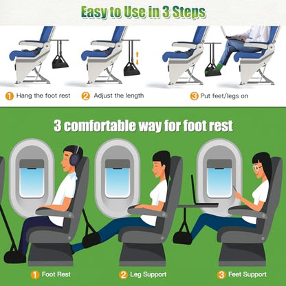 Airplane Foot Hammock, No Collapse Foot Rest for Air Travel with Thickened Bamboo, Portable Leg Hammock for Plane Travel to Relax Your Feet, Foot Sling for Long Flights with Memory Foam (Black-B)