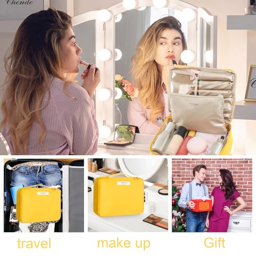 Queboom Travel Makeup Bag Cosmetic Bag Makeup Bag Toiletry bag for women and men (Yellow) - color: Yellow