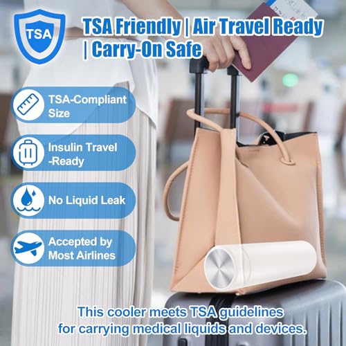 TSA Approved Insulin Travel Cooler – Compact Medication Travel Case for Diabetics – 60H Cooling for 2-3 Insulin Pens – Ideal Travel Cooler with Cold Gel Bottle for EpiPens (White) - color: White
