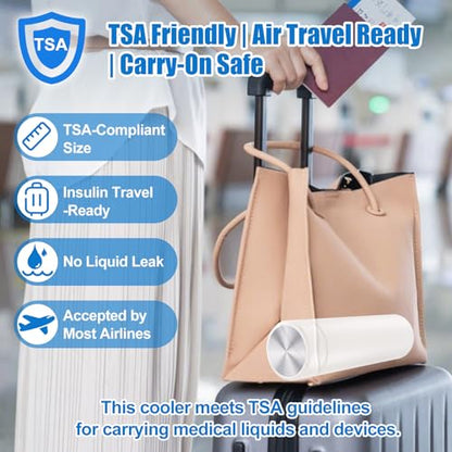 TSA Approved Insulin Travel Cooler – Compact Medication Travel Case for Diabetics – 60H Cooling for 2-3 Insulin Pens – Ideal Travel Cooler with Cold Gel Bottle for EpiPens (White) - color: White