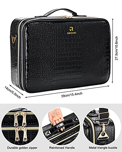 Relavel Professional Train Case - 16.5 Inch Travel Cosmetic Organizer, Waterproof Makeup Artist Storage Box with Large Capacity (Crocodile Pattern) - color: Crocodile Pattern, size: Large
