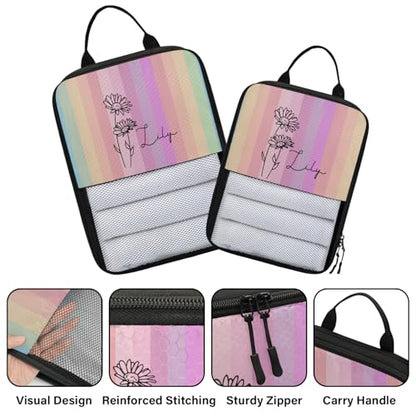 Custom 6 Set Compression Packing Cubes for Travel, Personalized Lightweight Luggage Organizer Bags with Name & Birth Flower, Expandable Large Expandable Packing Organizer, April Gradient - color: Rainbow