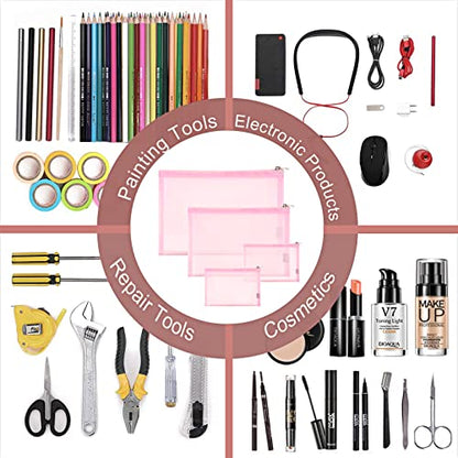 EASYFUN Mesh Pouch, Make up Bag with Zipper Cosmetic Organizer Pouch for Daily or Travel to Keep Small Items, 4 PCS Pink - color: Pink