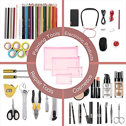 EASYFUN Mesh Pouch, Make up Bag with Zipper Cosmetic Organizer Pouch for Daily or Travel to Keep Small Items, 4 PCS Pink - color: Pink