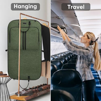 BALEINE Travel Garment Bag, Travel Suit Bag for Men, Water Resistant Carry on Garment Bag for Hanging Clothes, Garment Duffel Bag for Travel Business (Green) - color: Green