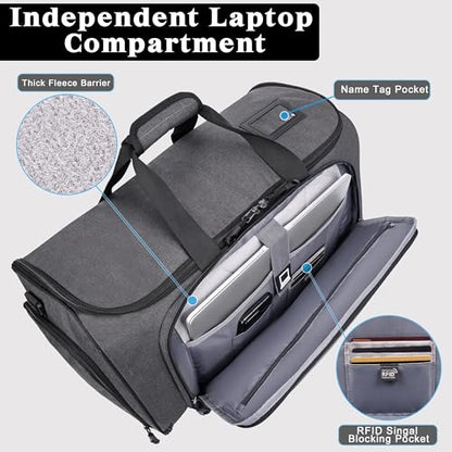 HILOMON Travel Garment Duffle Bag with Laptop Compartment, RFID Blocking Convertible Suit Bag Name Tap Pocket Carry On 2 in 1 Hanging Suit Travel Duffel Work Pouch - color: Laptop Compartment