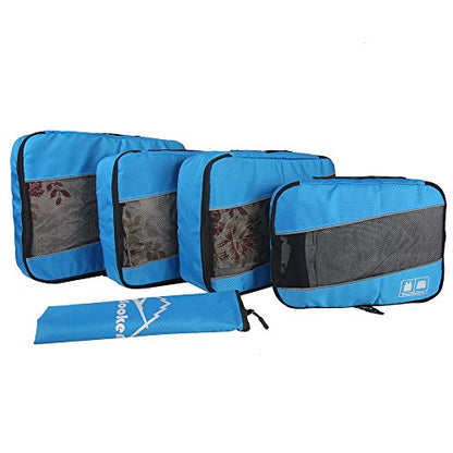 5 Set Packing Cubes for Travel Large Suitcase Luggage Organizer Bags Travel Accessories Vacation 4 Cubes 1 Laundry Pouch Bag - color: Blue