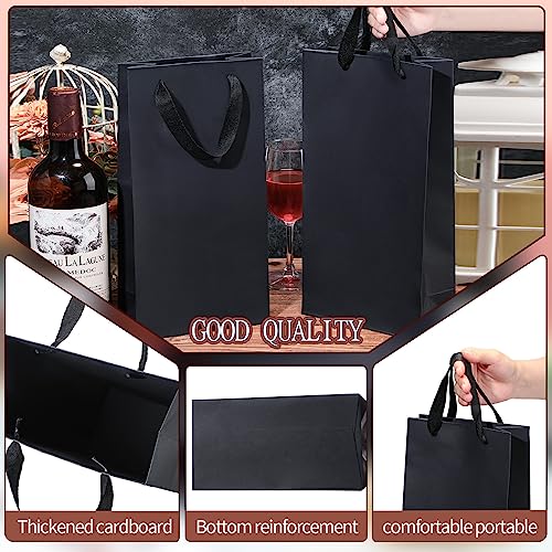 Yeaqee 50 Pack Wine Bags for Wine Double Bottles Gifts Carriers 6.6x3.6x13.8 Craft Bottle Bags Bulk with Handles Paper Tumbler Carriers, Party Gift Pocket with Handle(Black) - color: Black