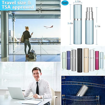 Refillable Perfume Atomizer Travel Bottle 5ml Leakproof Luxury Travel Perfume Refillable Bottle, Portable Fragrance Atomiser (Light Blue) - color: Light Blue