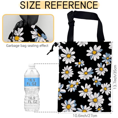 White Daisy Flowers Car Trash Bag, Strap Drawstring Car Garbage Bags,Car Back Seat Organizer with Adjustable Buckle for Car Accessories - color: White Daisy Flowers