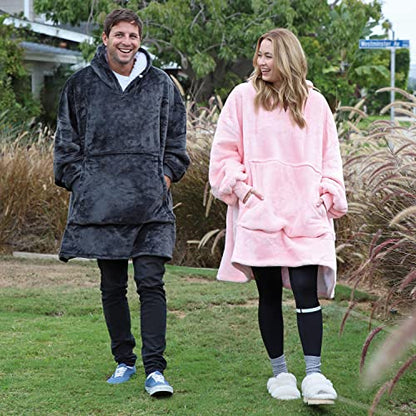 Catalonia Oversized Blanket Hoodie Sweatshirt, Wearable Sherpa Blanket Pullover, Gift for Her - color: Pink