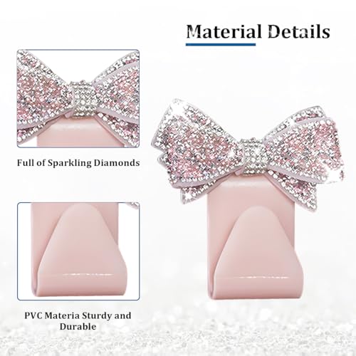 2PCS Bling Bow Car Seat Headrest Hook, Lovely Crystal Rhinestone Back Seat Storage Organizer for Handbag Purse Coat, Girly Sparkling Diamond Backseat Bag Hanger Holder, Universal Fit (Pink) - color: Pink