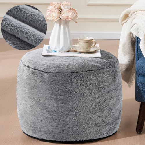 WSOFRLAC Round Pouf Ottoman,Small Poofy Ottoman,Foot Stools Ottomans,Foot Rest for Couch,Furry and Fluffy Poufs for LivingRoom,Hassocks and Ottomans Soft for Chair,Memory Foam Filling-Dark Grey 20x15' - color: Dark Grey, size: 20"D x 20"W x 15"H