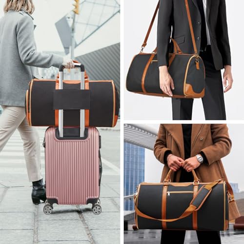 Garment Bag for Travel, Convertible Carry-On Duffel with Shoe Compartment, Waterproof & Wrinkle-Free Suit Carrier for Business Trips & Weekend Getaways, Foldable & Lightweight - color: Brown