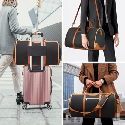 Garment Bag for Travel, Convertible Carry-On Duffel with Shoe Compartment, Waterproof & Wrinkle-Free Suit Carrier for Business Trips & Weekend Getaways, Foldable & Lightweight - color: Brown
