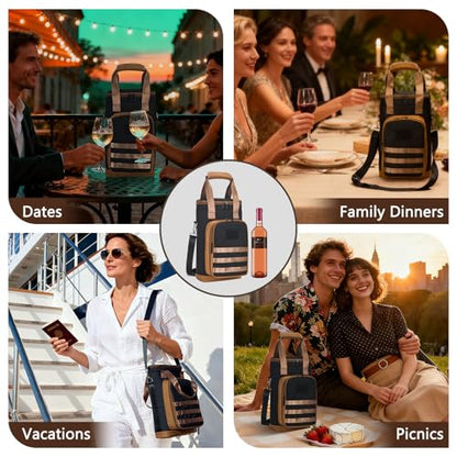 Rexmore Insulated Two Bottle Wine Tote Carrier, Tactical Cooler Bag with Secure Compartment & Adjustable Strap, Holds Glasses & Opener for Picnic, Beach, Travel & Parties - Gift for Wine Lovers