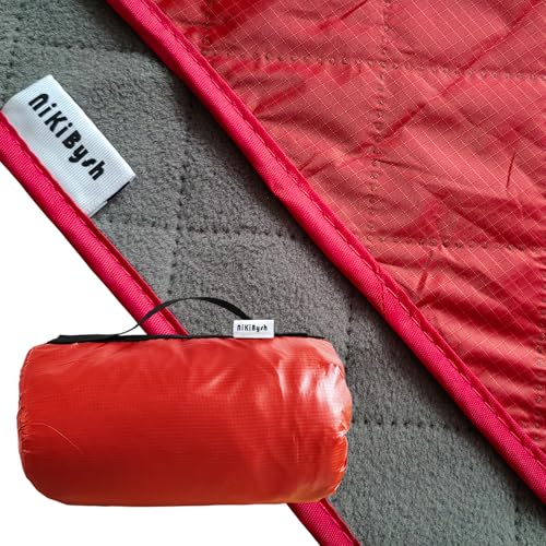 Large Outdoor Blanket Waterproof Quilted-Thick Warm Fleece Blanket for Stadium Camping Picnics Beaches Pets Sports - Sandproof Windproof Washable Portable - Red - color: Red