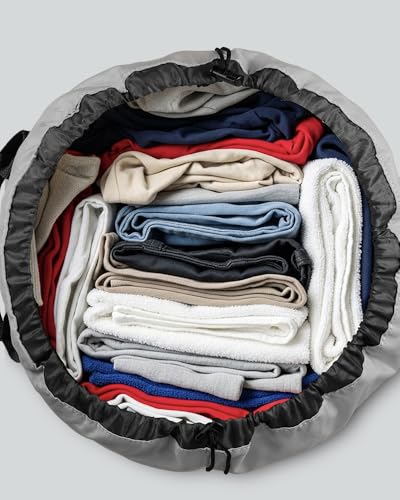 Laundry Bag with Shoulder Straps and Mesh Pocket Laundry Backpack Large Portable Laundry Hamper for College Laundromat Apartment - color: Light Gray & Dark Gray