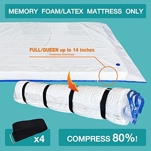 Queen Size Mattress Vacuum Bag for Memory Foam/Latex Mattress Upto 14 Inch, Moving Shipping and Storage, Waterproof and Airtight with 4 Adjustable Straps - size: QUEEN / FULL
