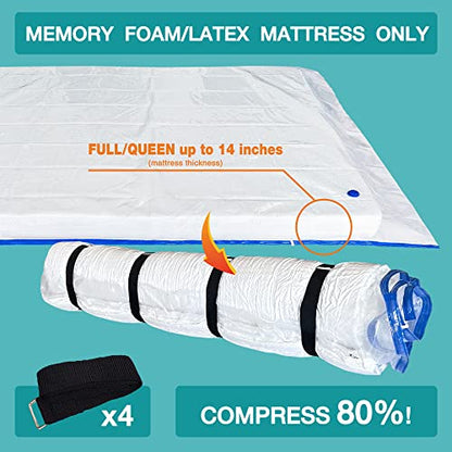 Queen Size Mattress Vacuum Bag for Memory Foam/Latex Mattress Upto 14 Inch, Moving Shipping and Storage, Waterproof and Airtight with 4 Adjustable Straps - size: QUEEN / FULL
