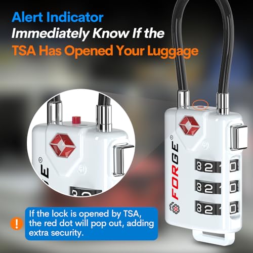 Forge TSA Approved Cable Luggage Locks, Re-settable Combination with Alloy Body(White 2 Locks) - color: WHITE 2PK