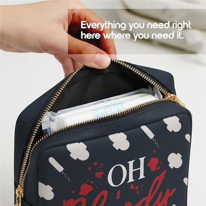 Period Pouch – Compact, Stylish, Discreet Period Bag For School with Waterproof Lining Fits Pads & Tampons, Cute Pad Bag for Teens, Travel, School, Girls Period Kit - color: Black
