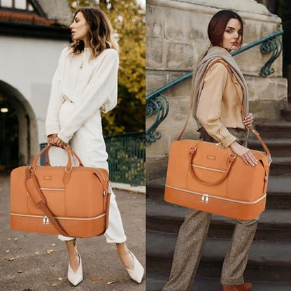 ITIEZY Weekender Overnight Bag for Women - Large Travel Duffel Bag with Shoe Compartment, Gym Duffel Bag Hospital Bag Carry On Tote Bags for Airplanes with Crossbody Bag Toiletry Bag 3Pcs Set - color: 7-Brown