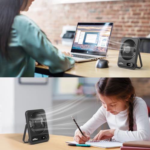WHATOOK Small Desk Fan Personal Fans: 5000mah 25 Hours Battery Office Quiet Mini Desktop Fan Portable Rechargeable Travel Essentials (Black, 2000 mAh) - color: Black