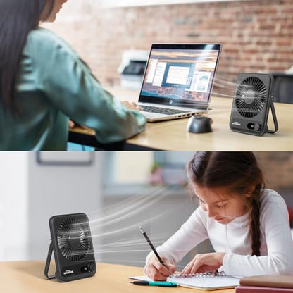 WHATOOK Small Desk Fan Personal Fans: 5000mah 25 Hours Battery Office Quiet Mini Desktop Fan Portable Rechargeable Travel Essentials (Black, 2000 mAh) - color: Black