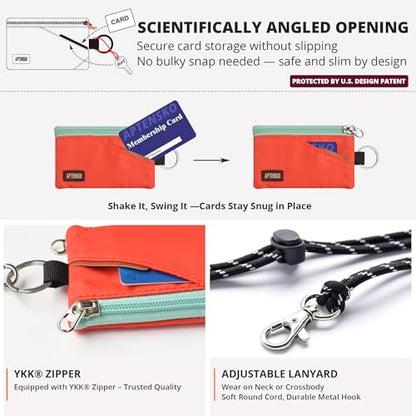 RFID Blocking Travel Wallet with Adjustable Lanyard, Small Nylon Zipper Pouch and Badge Holder for ID, Credit Cards, Cash, Keys, Commuters (Blazing Orange) - color: Blazing Orange
