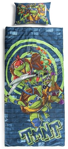 Jay Franco Kids Slumber Bag and Pillow - 54 x 27 Inch Comfy Indoor Sleeping Bag for School and Sleepovers, 2 Piece Set, Blue - Teenage Mutant Ninja Turtles - color: Blue - Teenage Mutant Ninja Turtles