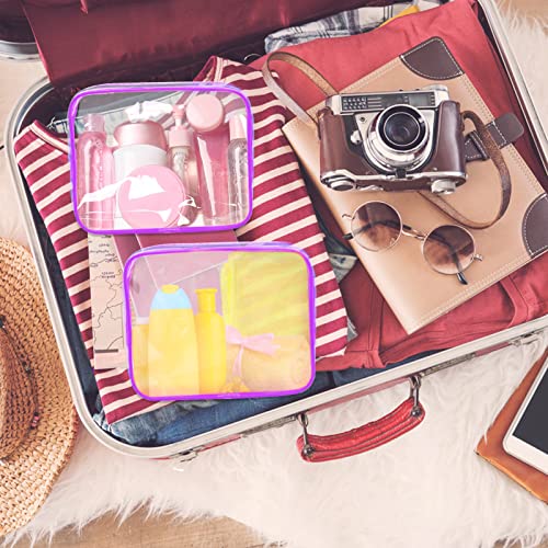 APREUTY Clear Makeup Bags, TSA Approved 6 Pcs Cosmetic Makeup Bags Set Clear PVC with Zipper Handle Portable Travel Luggage Pouch Airport Airline Vacation Organization (Purple) - color: Purple-6PCS (Large+Medium+Small)