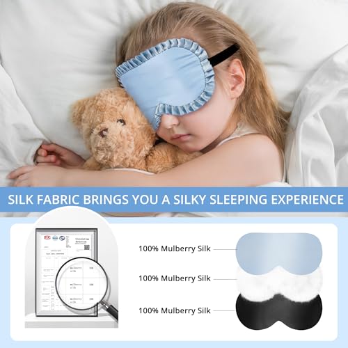 Kids Sleep Mask, 100% Real Mulberry Silk Eye Mask, Sleeping Mask for Kids with Adjustable Elastic Band, Soft & Light Blocking Eye Cover Gift for Boys Girls Teens Age 5+ (Blue) - color: Blue