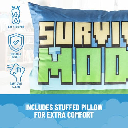 Jay Franco Kids Slumber Bag and Pillow - 54 x 27 Inch Comfy Indoor Sleeping Bag for School and Sleepovers, 2 Piece Set, Green - Minecraft - color: Green - Minecraft