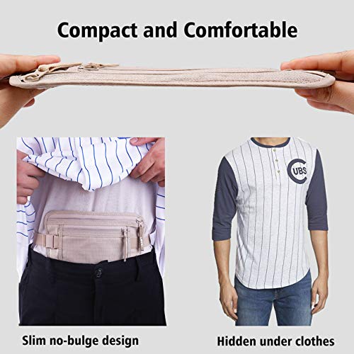 Money Belt for Travel Women and Men Slim Hidden Travel Wallet with RFID Blocking - color: Beige