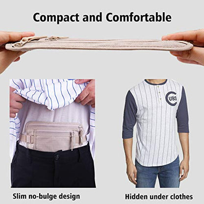 Money Belt for Travel Women and Men Slim Hidden Travel Wallet with RFID Blocking - color: Beige