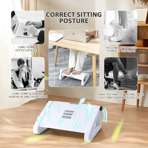 CasaZenith Foot Rest, Six Heights Adjustable Foot Rest for Under Desk at Work, Ergonomic Foots Stool for Under Office Desks, Under Desk Footrest with Foot Massage Roller, Chair Footrest - White - color: White