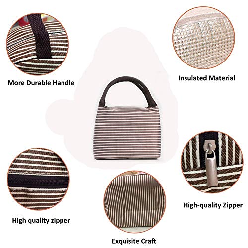 2PCS Lunch Bags Reusable Lunch Tote Bags Portable Lunch Cooler Bag Lunch Holder Insulated Lunch Box Bag for Picnic Office Beach (Brown+Green) - color: Brown+Green