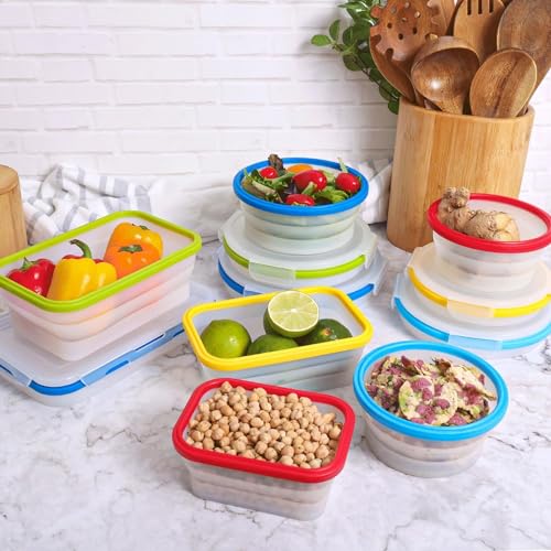 ECOBERI Collapsible Food Storage Containers, Silicone Large 2 Piece 40 oz Set, BPA-Free Meal Prep and Leftover Containers with Airtight Lids, Space-Saving, Freezer Safe - color: Blue 40oz-2pc