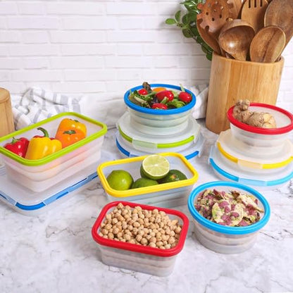 ECOBERI Collapsible Food Storage Containers, Silicone Large 2 Piece 40 oz Set, BPA-Free Meal Prep and Leftover Containers with Airtight Lids, Space-Saving, Freezer Safe - color: Blue 40oz-2pc