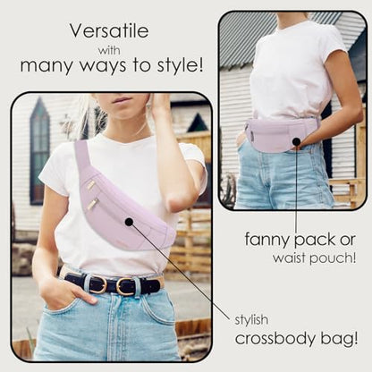 MAXTOP Large Crossbody Fanny Pack with 4-Zipper Pockets,Gifts for Enjoy Sports Festival Workout Traveling Running Casual Hands-Free Wallets Waist Pack Phone Bag Carrying All Phones - color: Lavender Purple, style: Large Fanny Pack(4 Zipper Pockets)