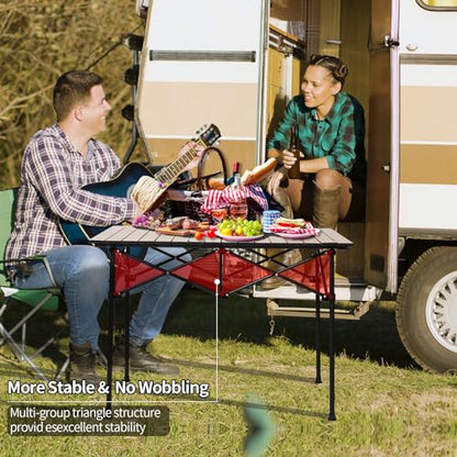 SHANQUAN Camping Table Roll up Table, Fold up Lightweight Compact 2-4 Person Portable Adjustable Height Roll up Aluminum Table with Carry Bag for Outdoor, Camping, Picnic, Backyards, BBQ - size: 27.6*27.6 inch/Adjustable